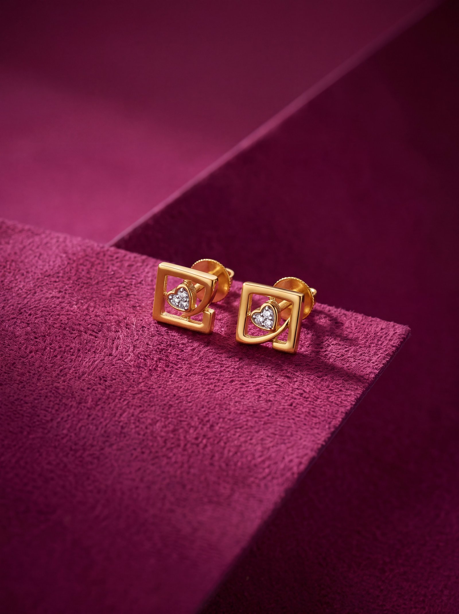 SQUARE FRAME HEART 9K STUDS