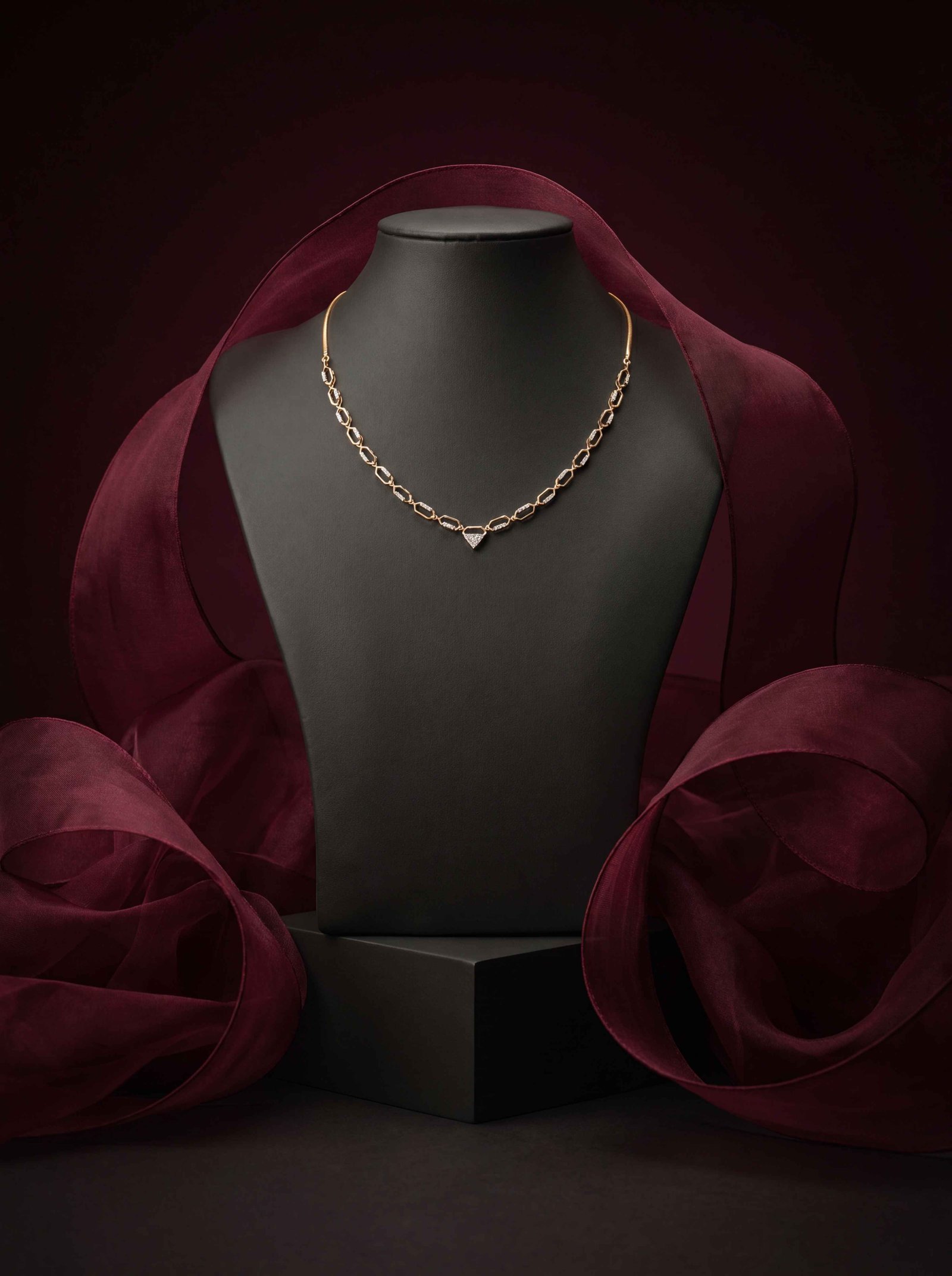 Central chevron drop Diamond Necklace