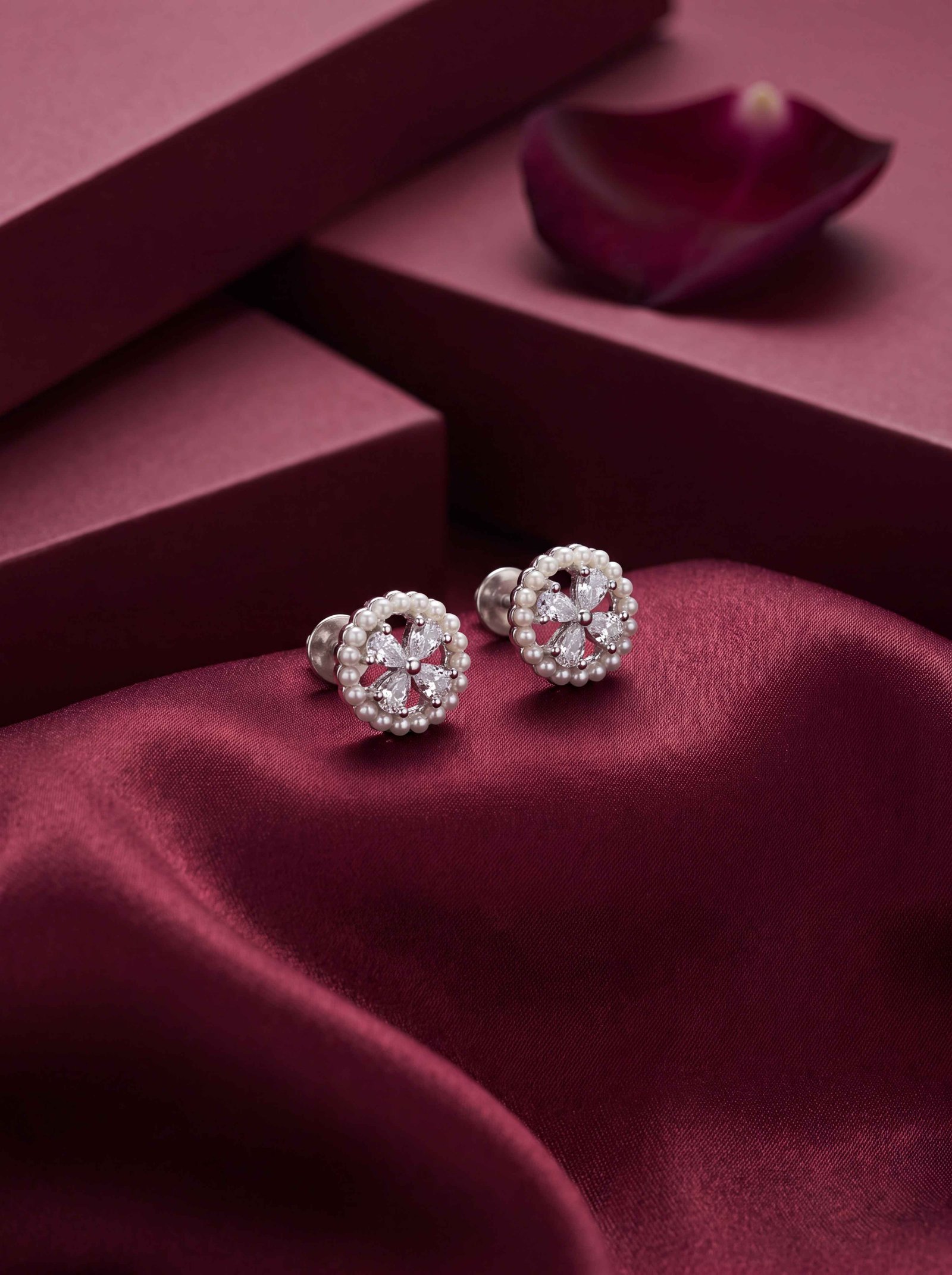 Four Petal Marquise Silver Studs
