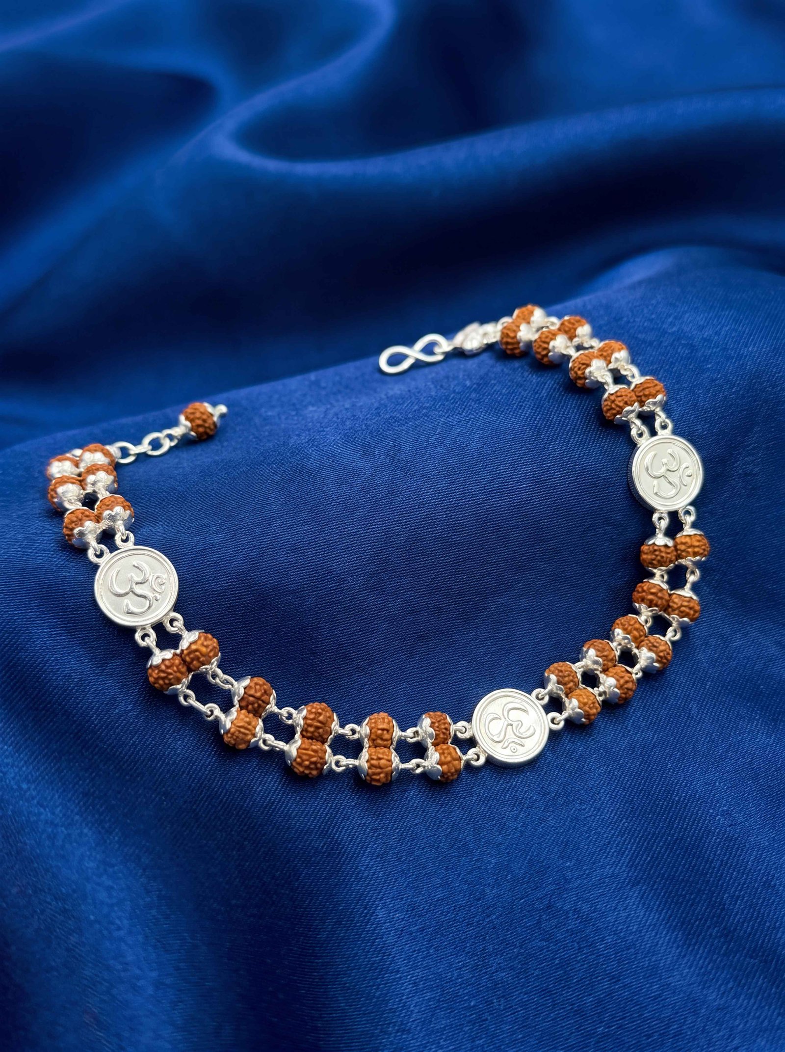 RUDRAKSHAM DOUBLE LAYER OHM SILVER BRACELET