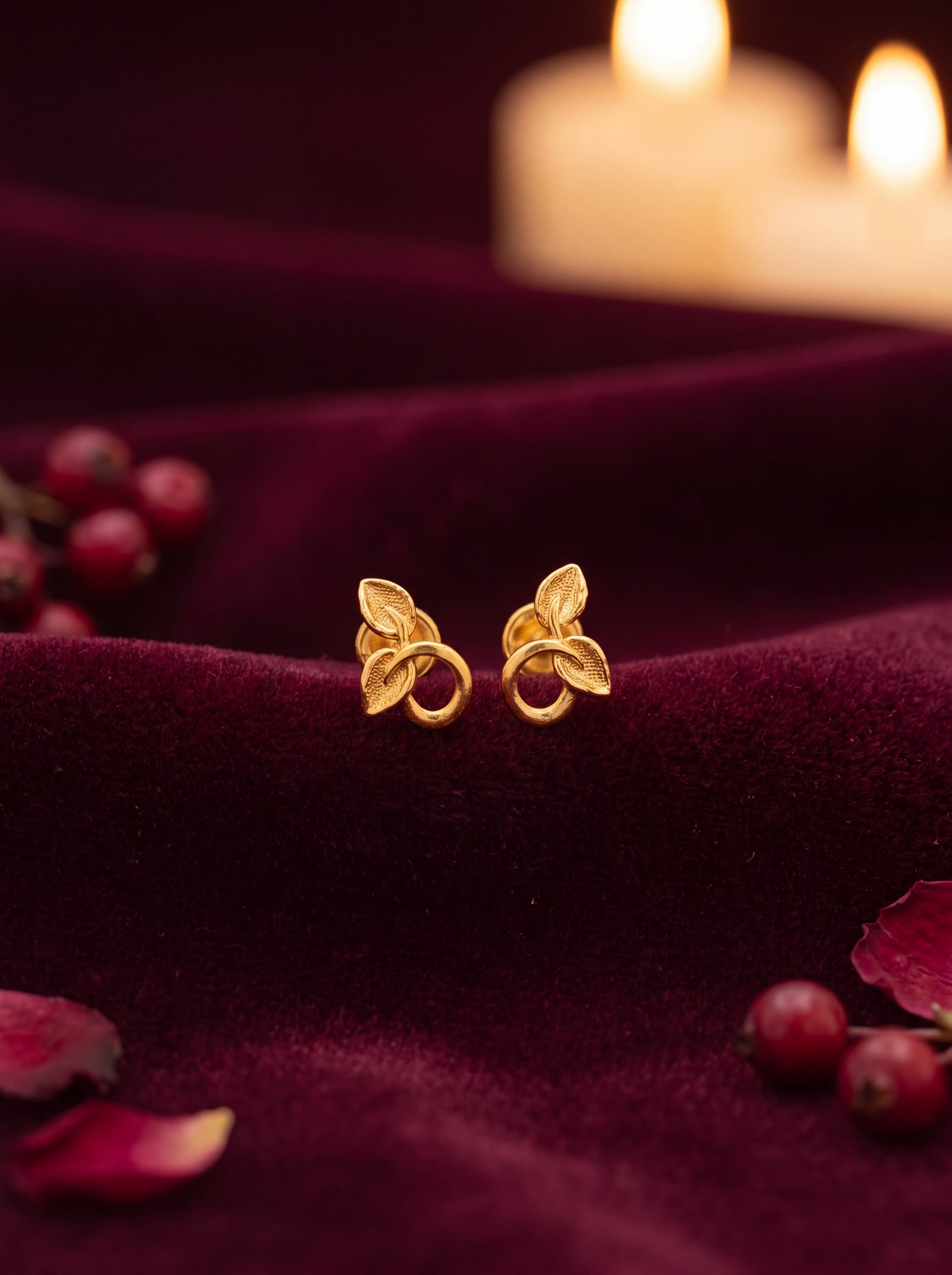 22K LEAF RING STUDS