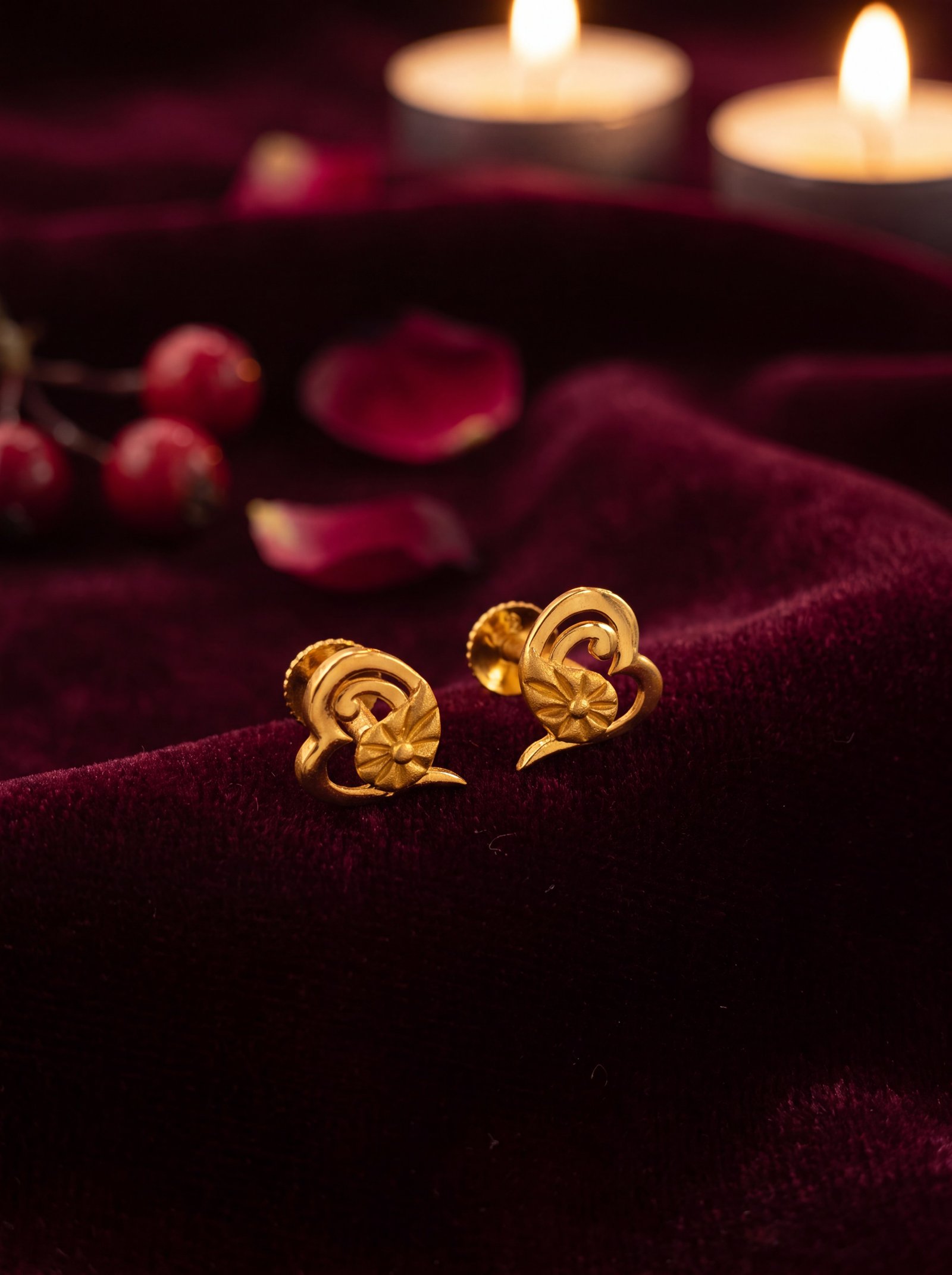 FLORAL HEART 22K STUDS